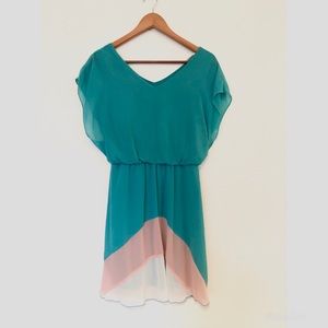 Mint/Pink/White dress with cinched waist